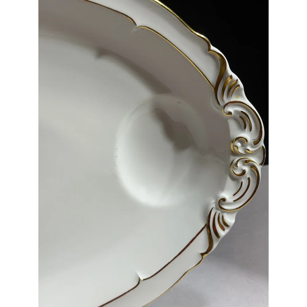 Haviland Limoges Sheraton Oval Serving Platter Gold Trim Scalloped Porcelain